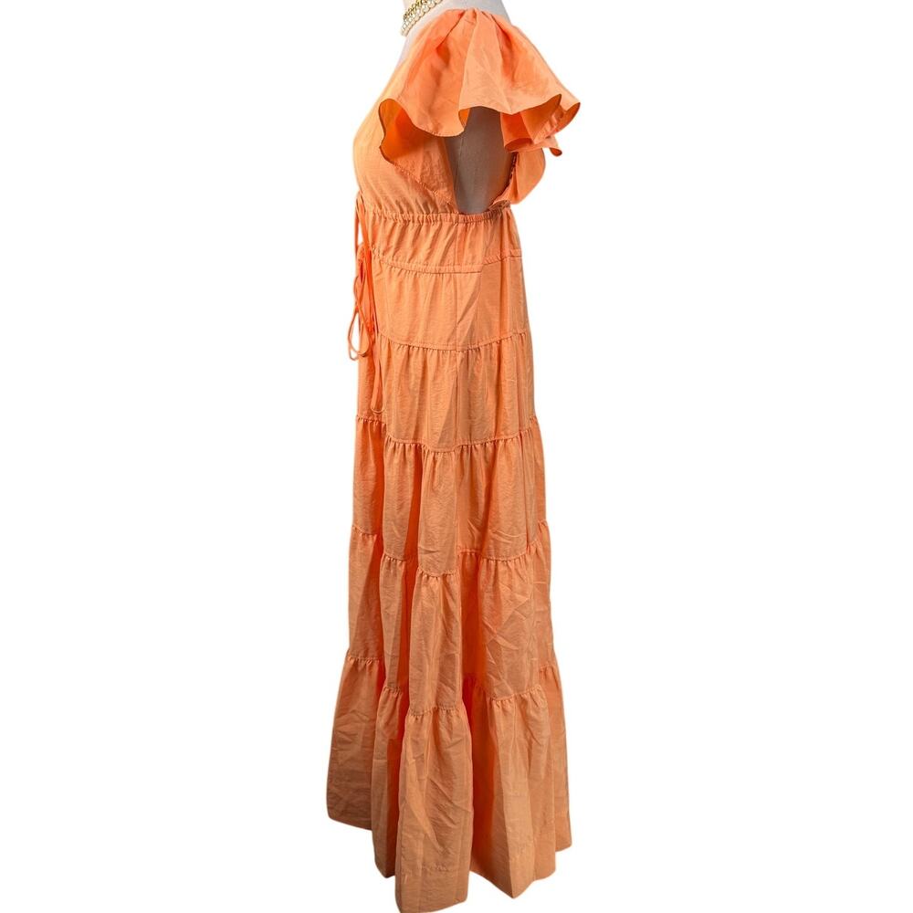 ALC Luca maxi dress nectar orange tiered v-neck flutter sleeves size 0 - Picture 9 of 12